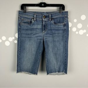 Loft Ann Taylor Bicycle Medium Wash Raw Hem Denim Shorts 6P